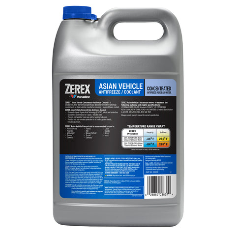 Zerex Asian Blue ანტიფრიზის კონცენტრატი, ეტიკეტი უკანა მხარეს გაზავების ინსტრუქციით